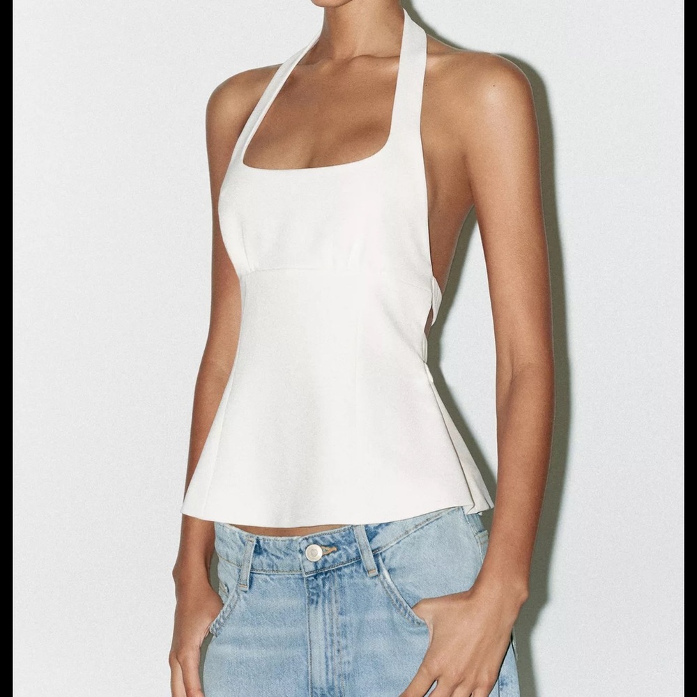 Zara White Halter Neck Peplum Camisole